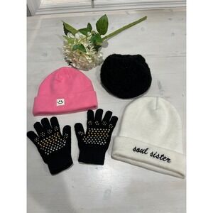 Beanies, Gloves Winter Bundle: Pink Beanie, Soul Sister‎ White Beanie